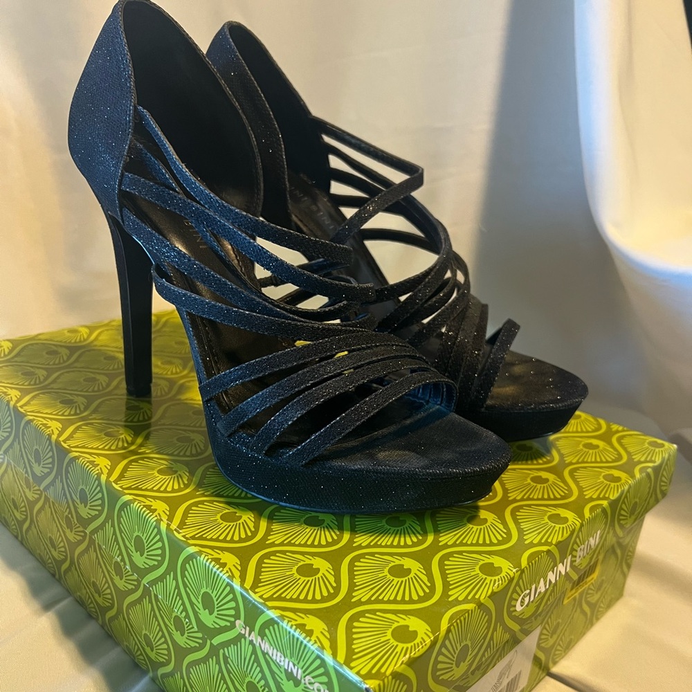 Gianni Bini Glittery Black Strappy Heels